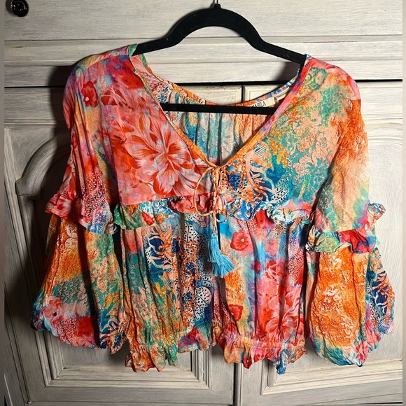 Tolani X Mahila Collab Hera Ocean Top Ruffle Boho Airy Flowy - Picture 4 of 10